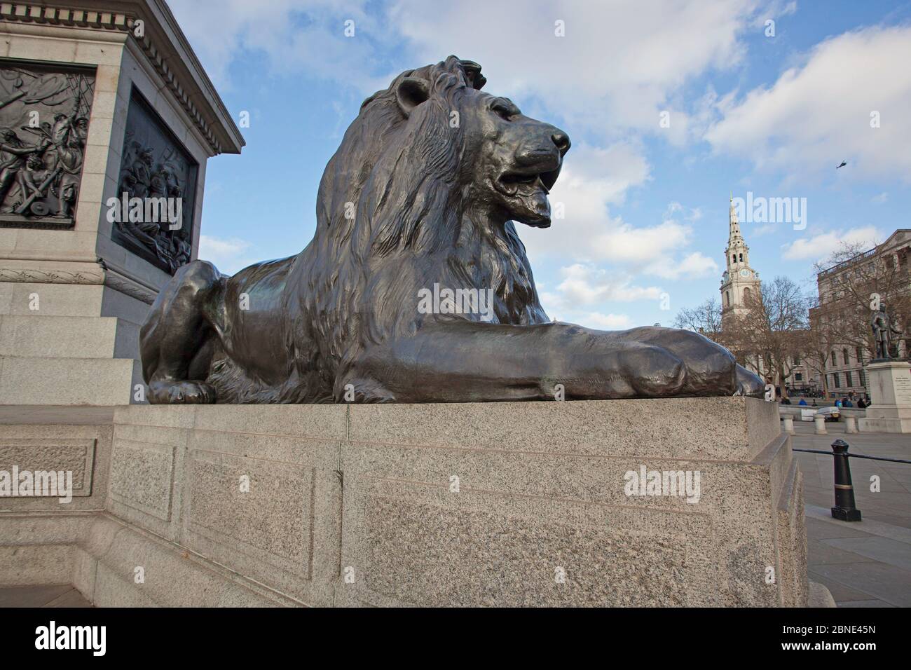 Monumental bronze lion statue, Trafalgar Square, London Stock Photo