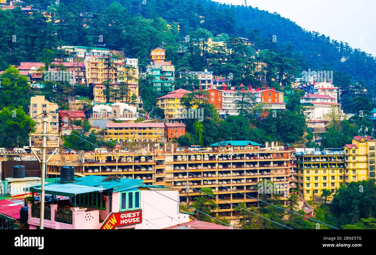 Shimla is one of India's most popular hill resorts, buzzing with a happy flow of Indian vacationers located in Himachal Pradesh, India. Stock Photo