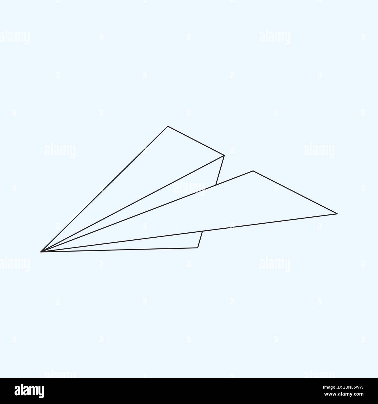 Paper plane flat line icon isolated on light blue background. Contour symbol of a papercraft origami airplane. Vector eps8 linear illustration. Stock Vector
