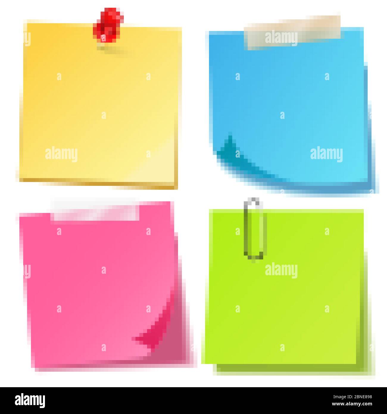 Realistic colorful blank sticky notes with clip binder. Colored sheets ...