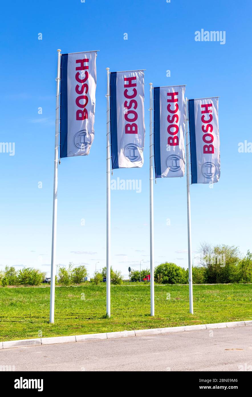 Samara, Russia - May 14, 2020: Flags with emblem Bosch against the blue  sky. Robert Bosch LLC is a multinational engineering and electronics  company Stock Photo - Alamy