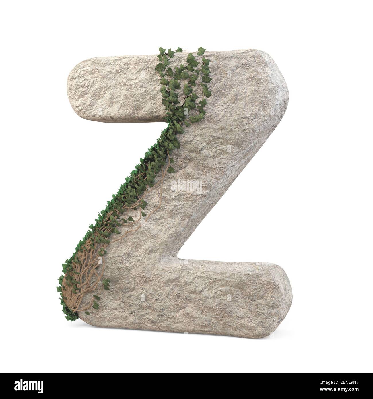 Realistic stone letters with ivy, isolated on a white background. 3d image Stock Photo