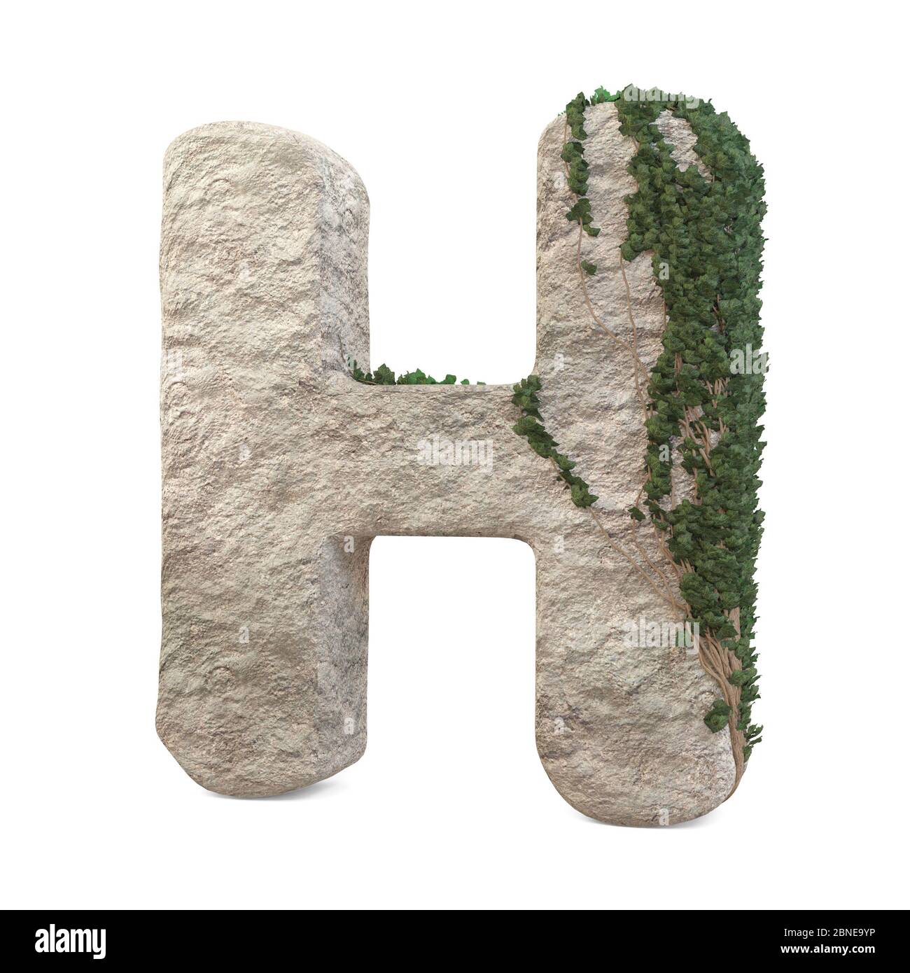 Realistic stone letters with ivy, isolated on a white background. 3d image Stock Photo