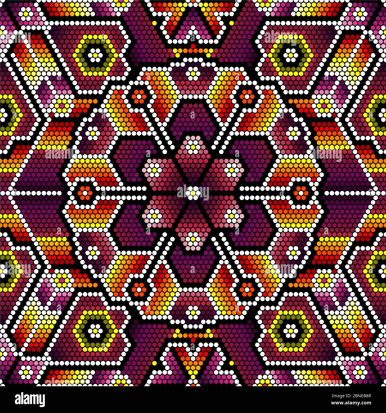 vector illustration of colorful seamless pattern inspired in mexican huichol art style. Can be tiled Stock Vector