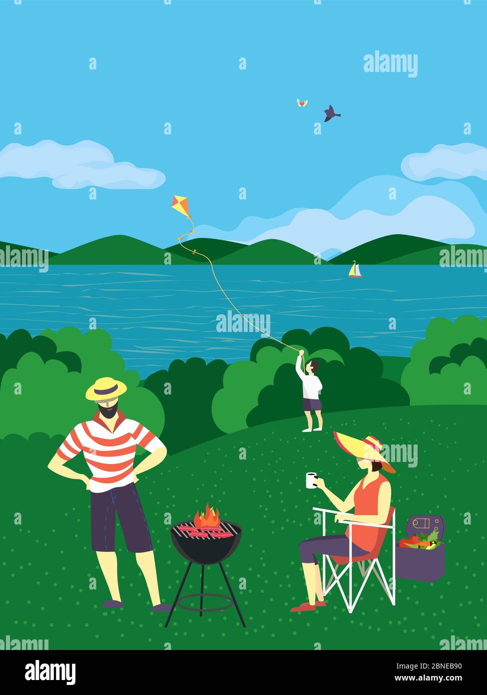 Family barbecue countryside picnic flat vector. Summer outdoors activity concept. Rural scene cartoon background. Season holiday leisure banner Stock Vector Image & Art - Alamy Family barbecue countryside picnic flat vector. Summer outdoors activity concept. Rural scene cartoon background. Season holiday leisure banner Stock Vector Image & Art - Alamy