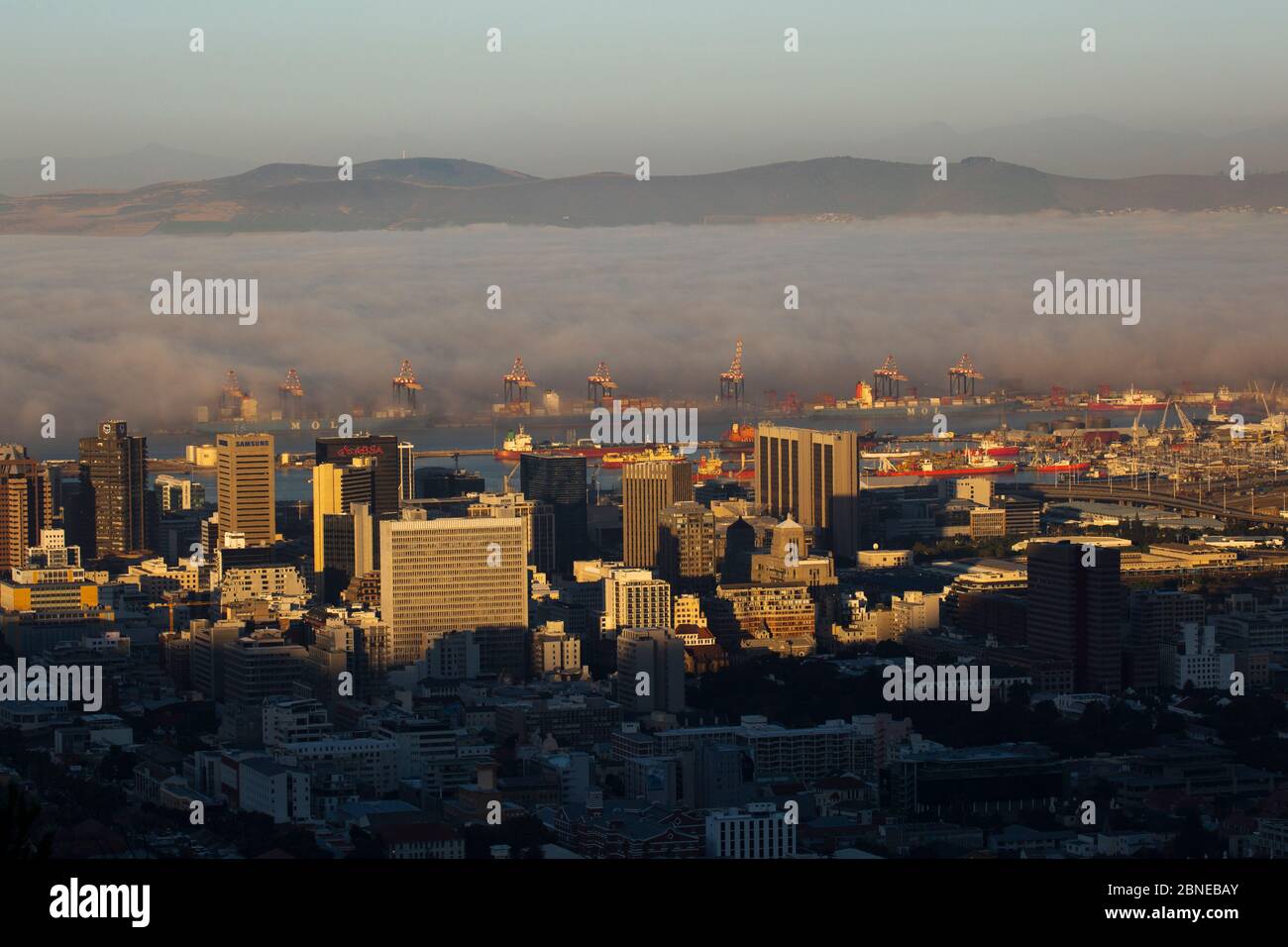 Sea Mist over the City of Cape Town, seen  from Lions Head, South Africa Stock Photo