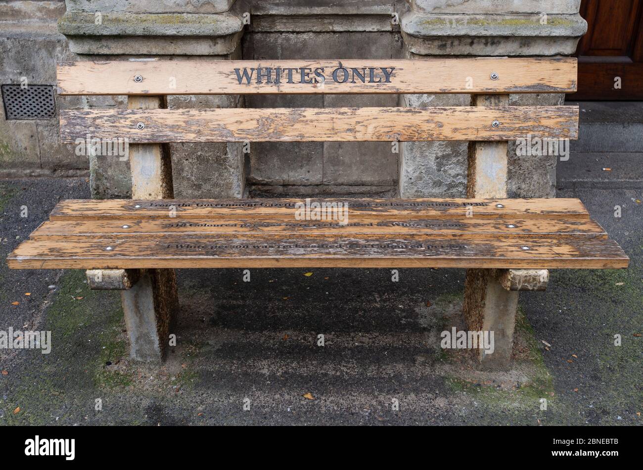 Whites only Apartheid era bench, Cape Town, South Africa Stock Photo - Alamy