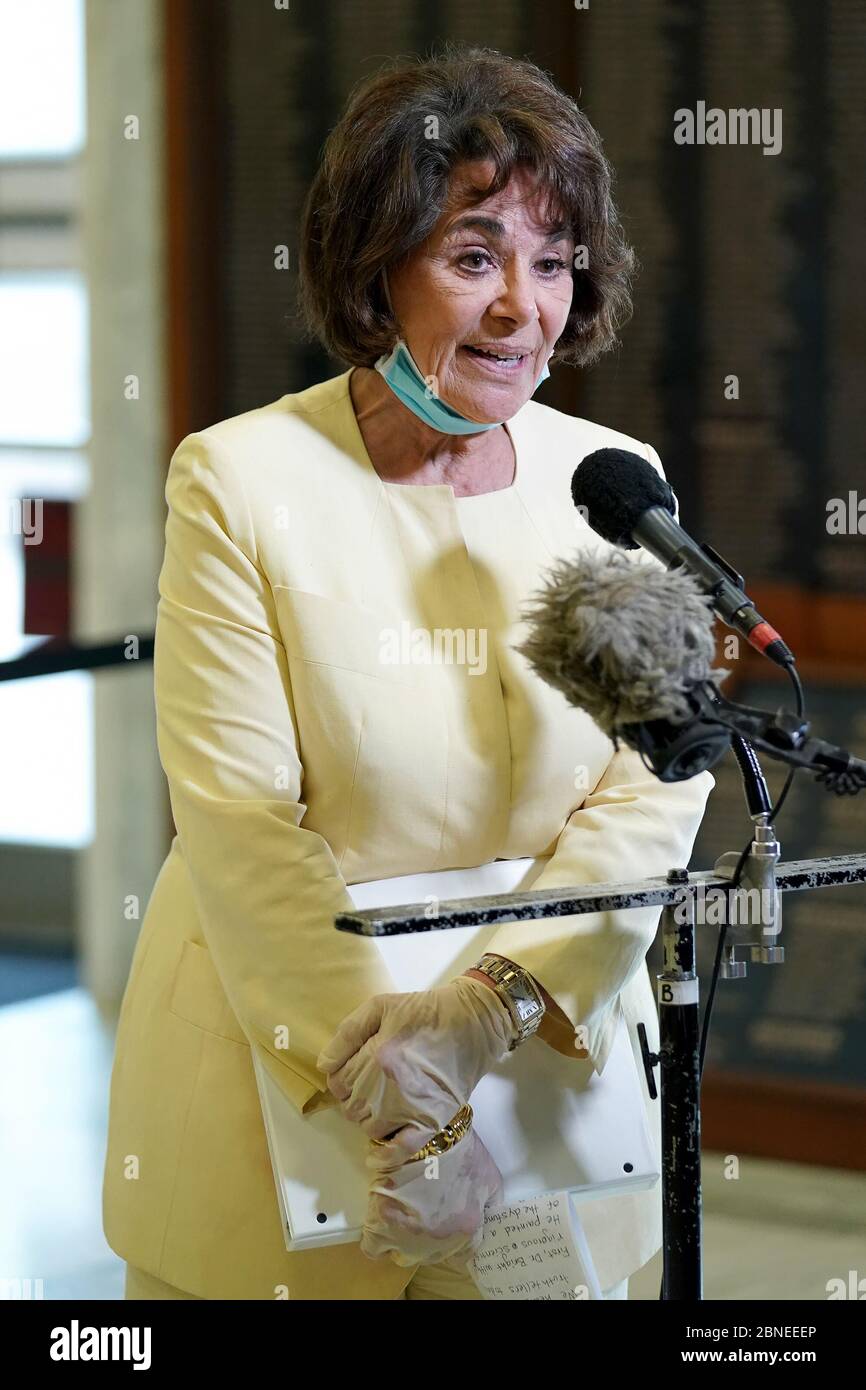 Washington, United States. 14th May, 2020. Committee Chairwoman Anna Eshoo responds to a question from the news media following the House Energy and Commerce Subcommittee on Health hearing to discuss protecting scientific integrity in response to the coronavirus outbreak on Capitol Hill in Washington, DC on Thursday, May 14, 2020. Pool Photo by Shawn Thew/UPI Credit: UPI/Alamy Live News Stock Photo