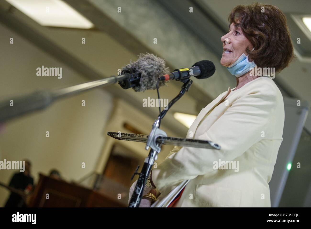 Washington, United States. 14th May, 2020. Committee Chairwoman Anna Eshoo responds to a question from the news media following the House Energy and Commerce Subcommittee on Health hearing to discuss protecting scientific integrity in response to the coronavirus outbreak on Capitol Hill in Washington, DC on Thursday, May 14, 2020. Pool Photo by Shawn Thew/UPI Credit: UPI/Alamy Live News Stock Photo