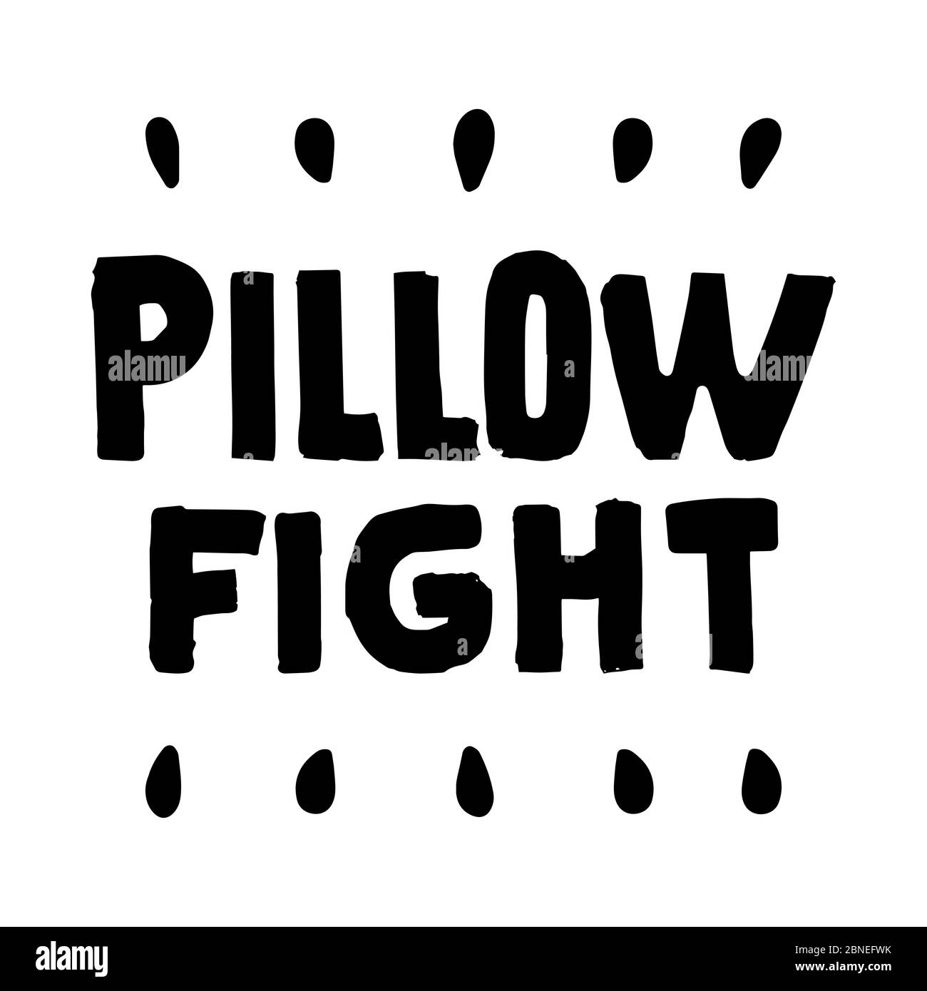 Pillow fight text isolated on white background. Vector outline lettering hand drawn illustration. Black and white print on t shirt, cup, pillow Stock Vector