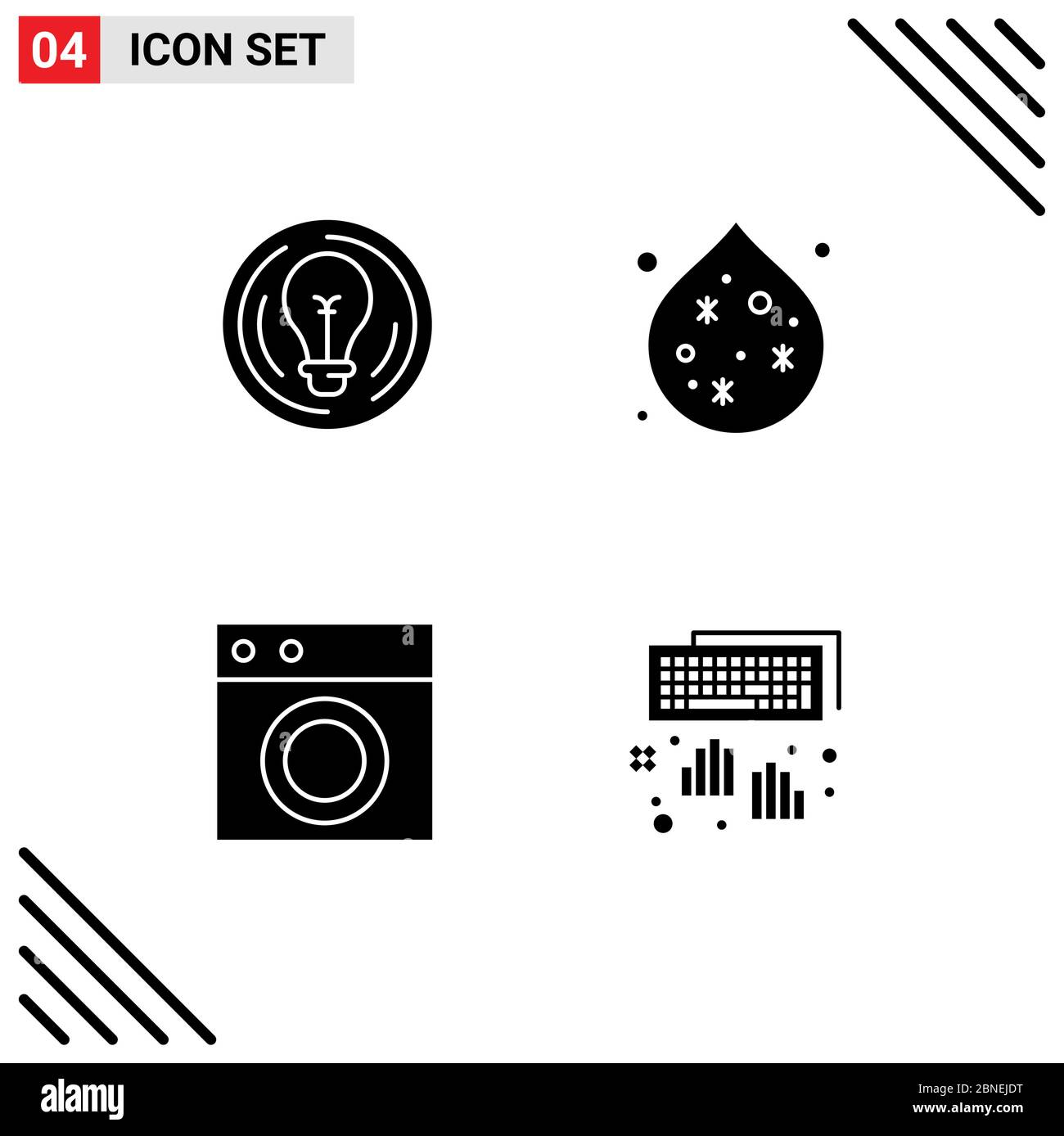 User Interface Pack of 4 Basic Solid Glyphs of bulb, furniture, creative, waste, machine Editable Vector Design Elements Stock Vector