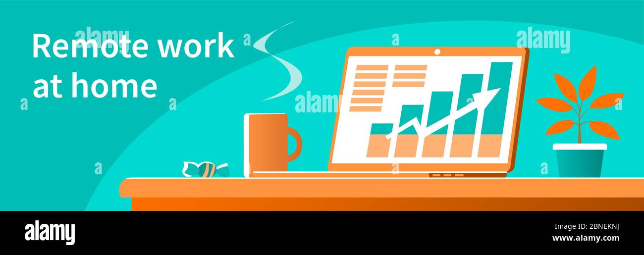 Banner with a laptop for working at home. Stock Vector