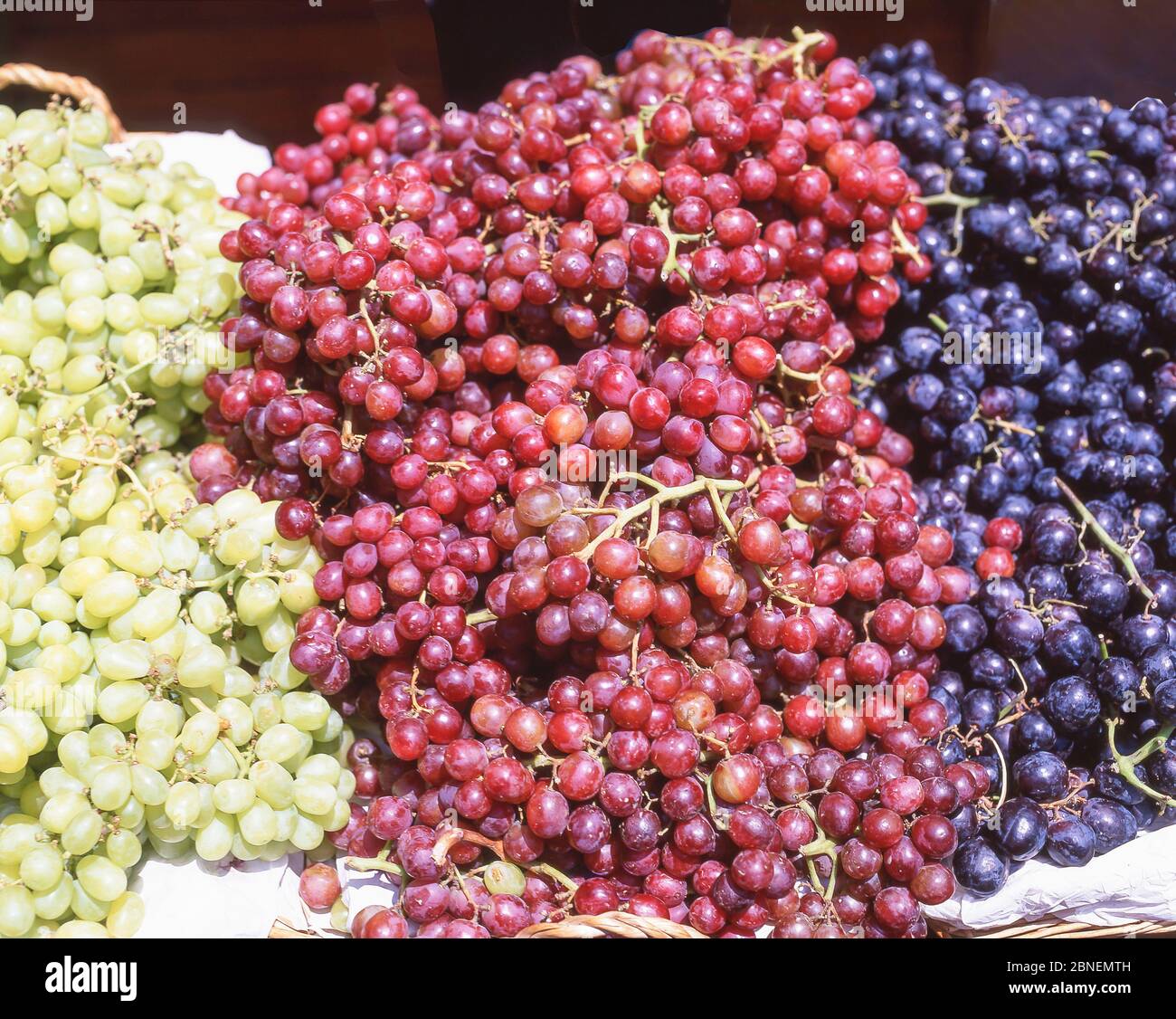 Bunches of grapes on market stall, Berwick Street Market, Soho, West End, City of Westminster, Greater London, England, United Kingdom Stock Photo