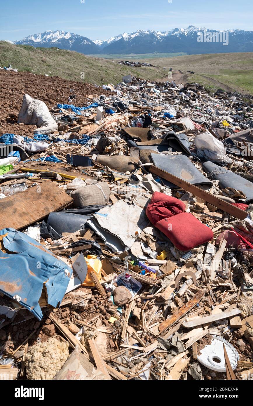 Garbage at the Ant Flat Landfill in Wallowa County, Oregon Stock Photo