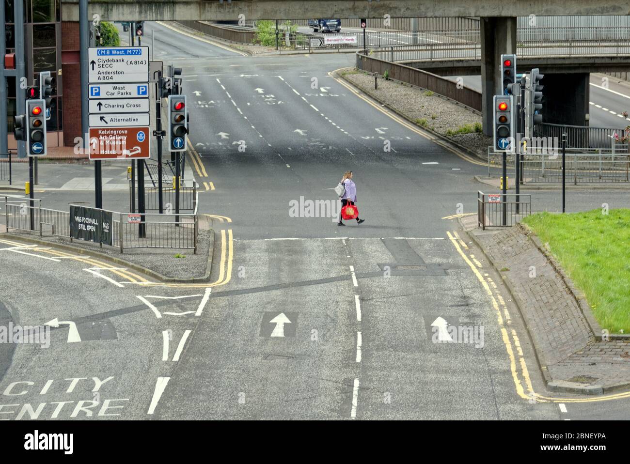 Glasgow, Scotland, UK 14th May, 2020: The city centre is showing the effects of lockdown with empty streets and social distancing dictating a dystopian agenda with a post apocalyptic look. Gerard Ferry/ Alamy Live News Stock Photo