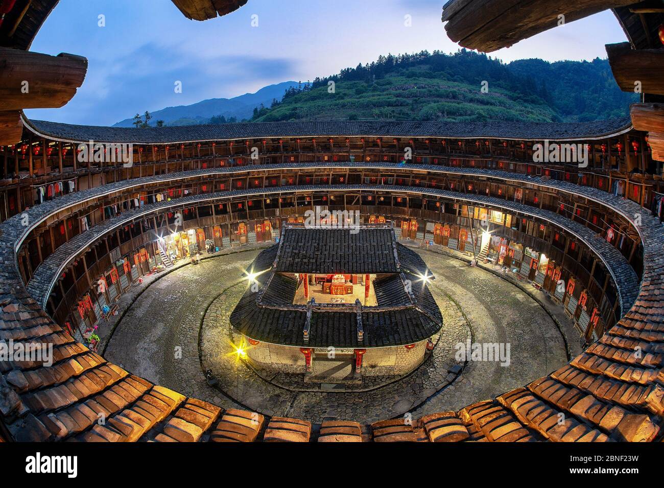 --FILE--In this unlocated photo, the inside view of Fujian tulou, a Chinese rural dwellings unique to the Hakka in the mountainous areas in southeaste Stock Photo