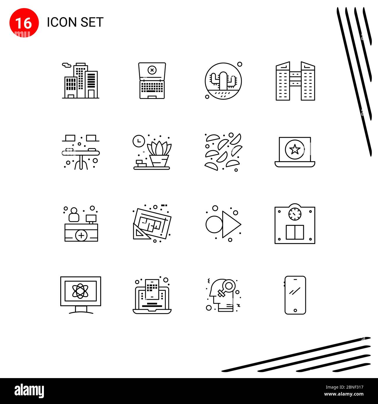 Set of 16 Vector Outlines on Grid for table, dining, nature, desk, city Editable Vector Design Elements Stock Vector