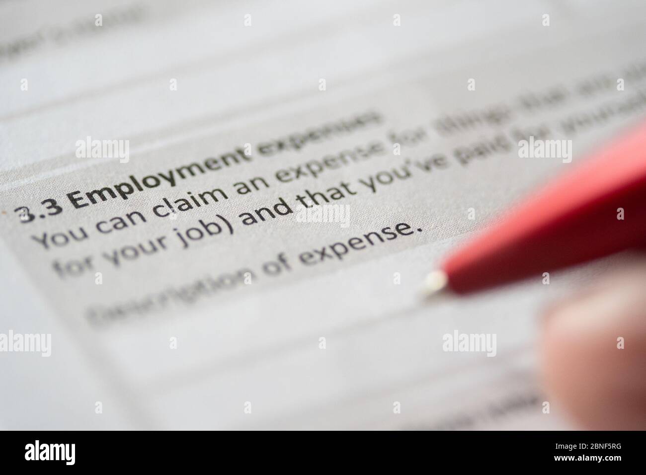 A person filling out employment expenses on a personal tax