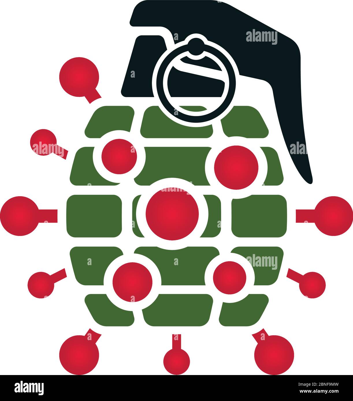 Novel Coronavirus grenade bomb vector icon. Bomb shaped spotted symbol on white background. Stock Vector