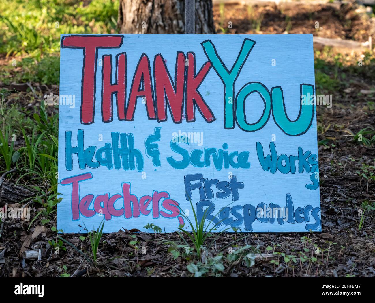 Athens, United States: April 11, 2020: Thank You Sign for essential workers Stock Photo