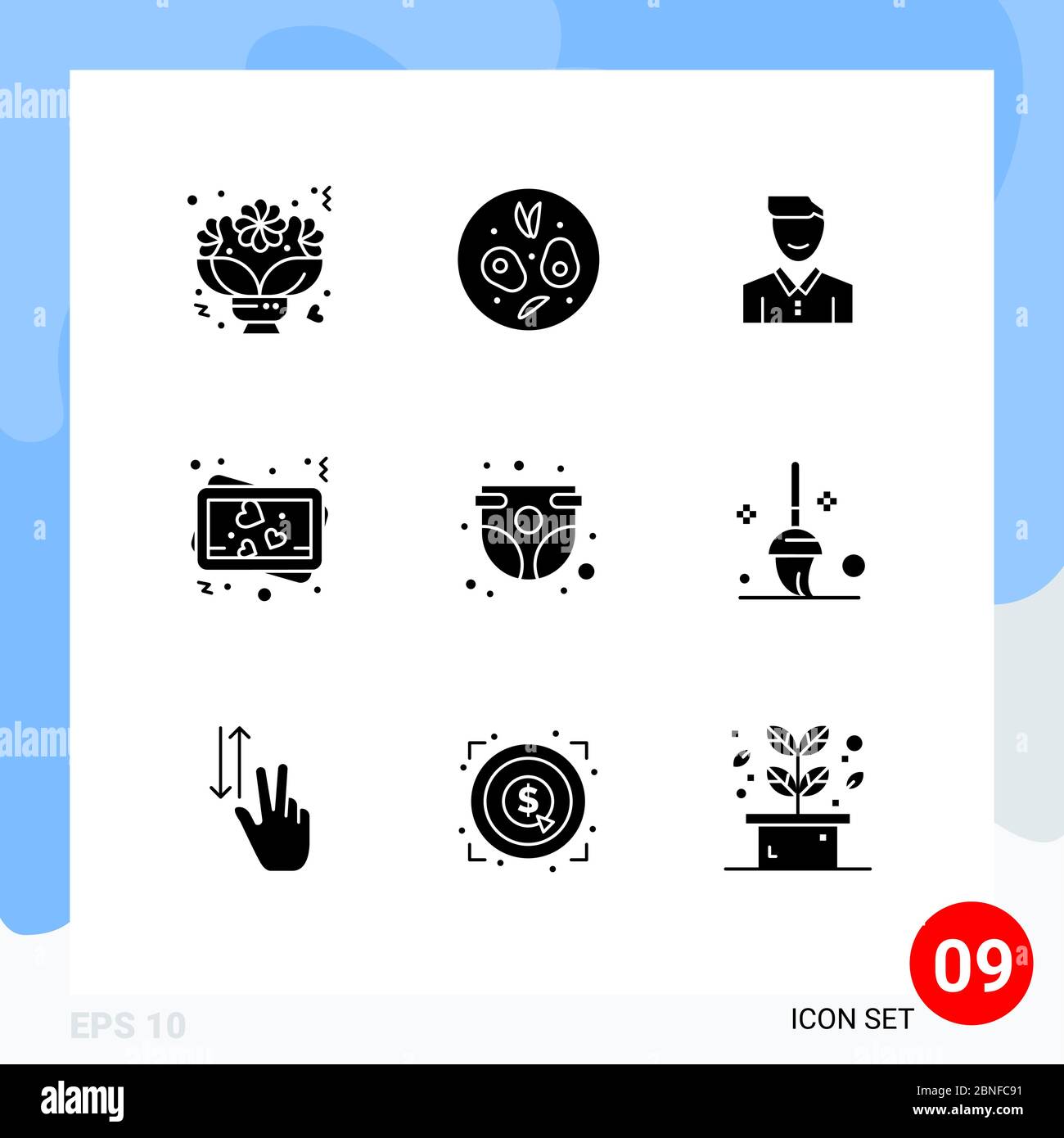 Modern Set of 9 Solid Glyphs and symbols such as photo, love, avatar, user, man Editable Vector Design Elements Stock Vector