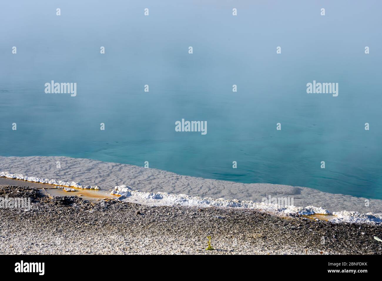 white Residue on Edge of Aqua Thermal Pool in Yellowstone Stock Photo Alamy
