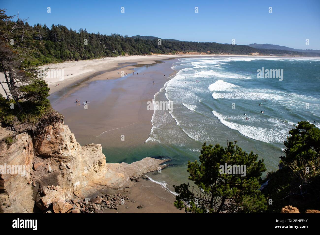 Otter Crest State Scenic Viewpoint at Devils Punch Bowl, Otter Rock, Oregon in August, horizontal Stock Photo