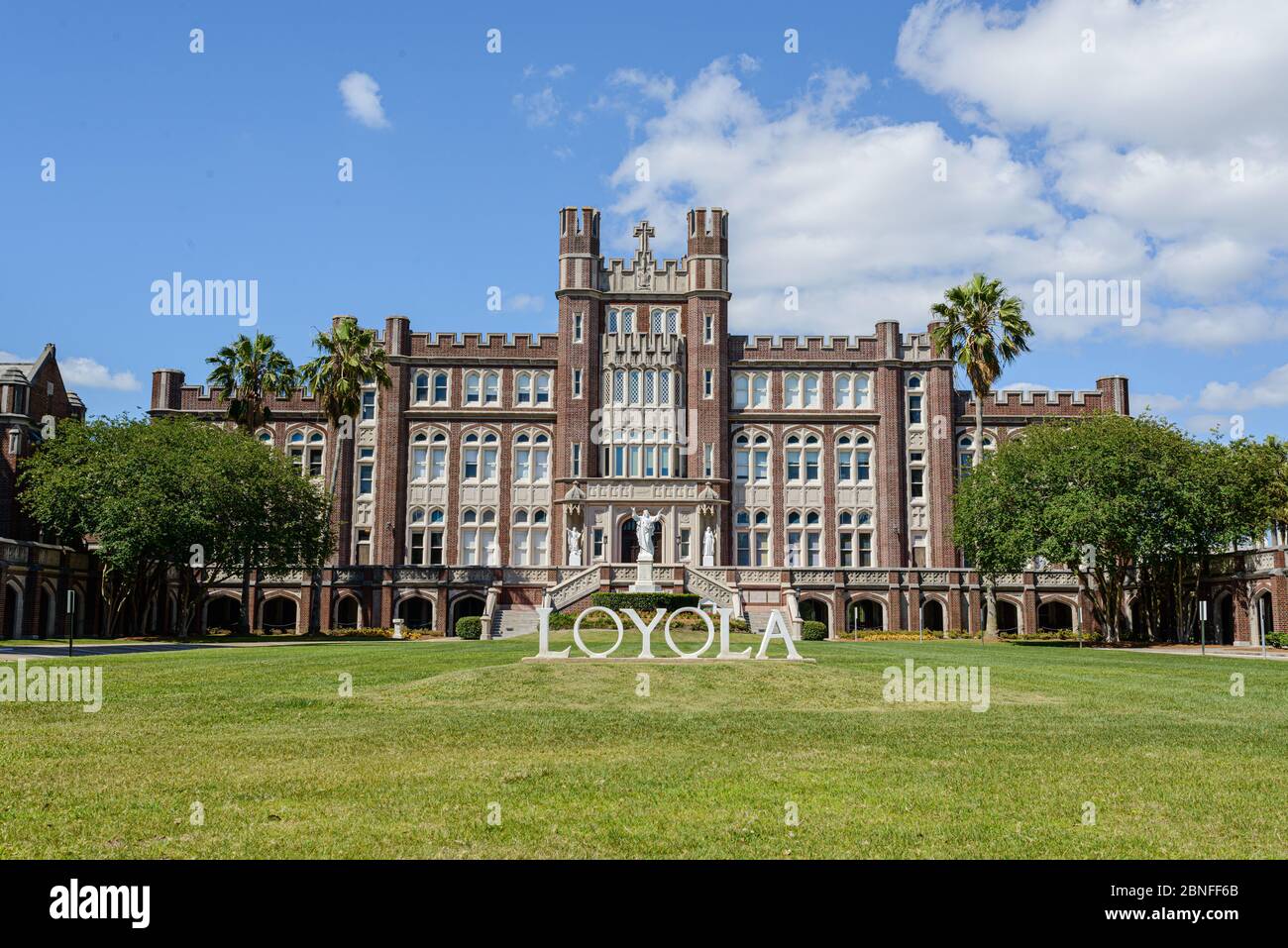 Loyola University administration building and sign on St. Charles Avenue in New Orleans, Louisiana, USA Stock Photo