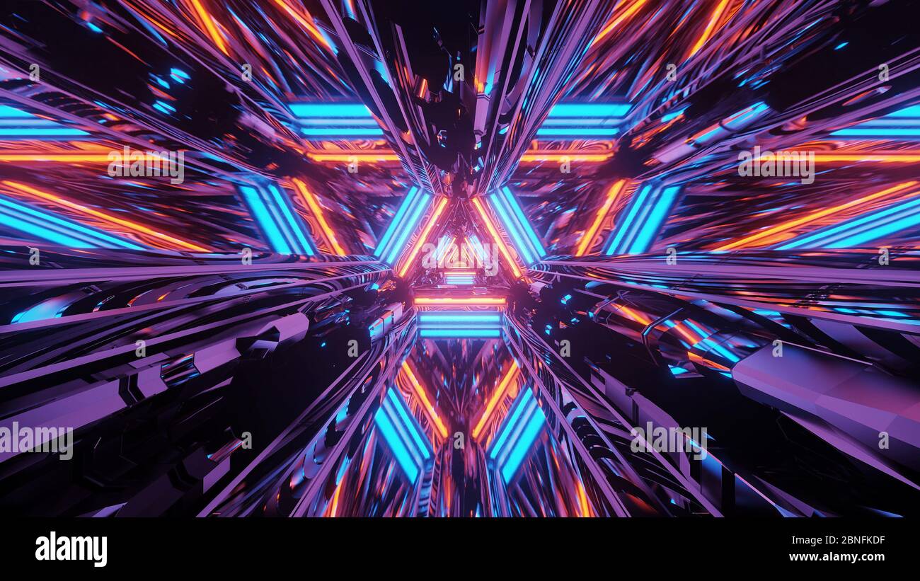 Cosmic background with colorful neon laser lights in geometric shapes ...