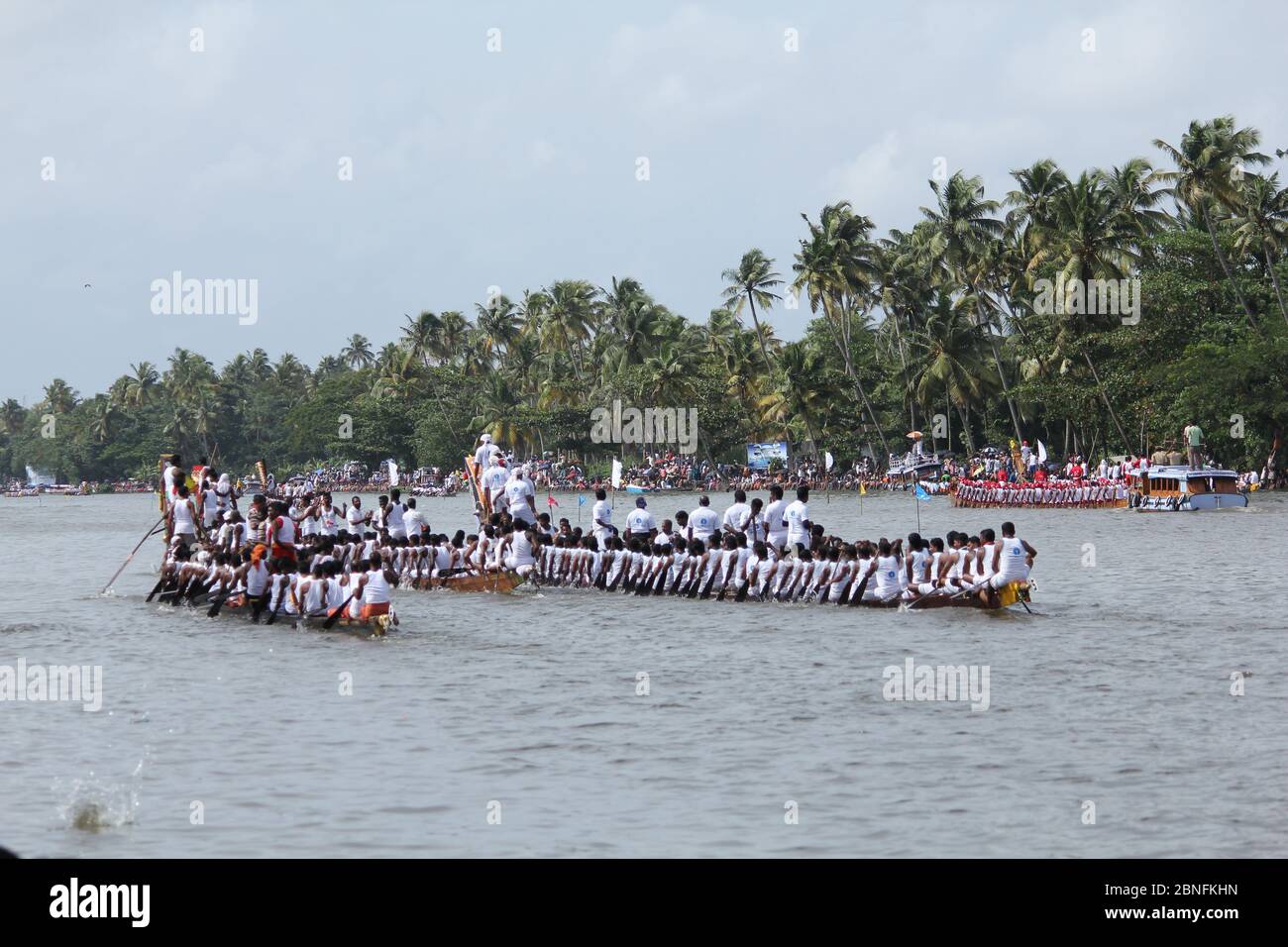 Oarsmen during the annual Nehru Trophy Boat Race in Alleppey, Kerala Stock Photo