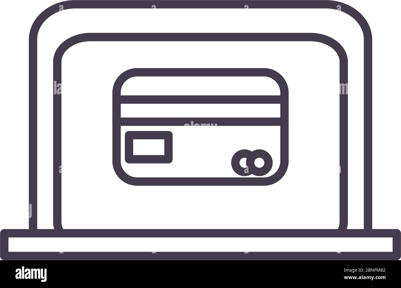 Credit card inside laptop line style icon of money financial banking ...