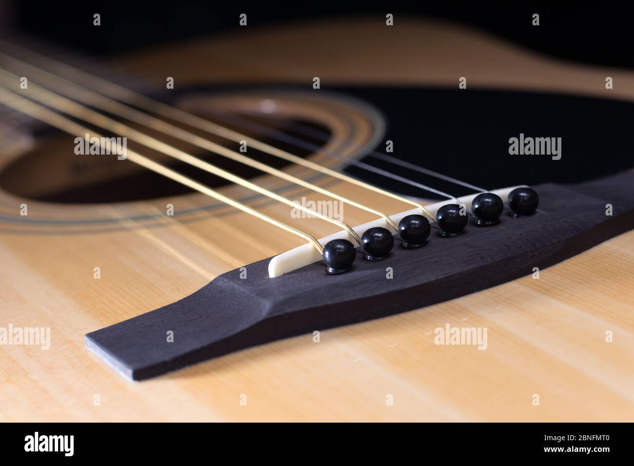 Parts of acoustic guitar close-up Stock Photo