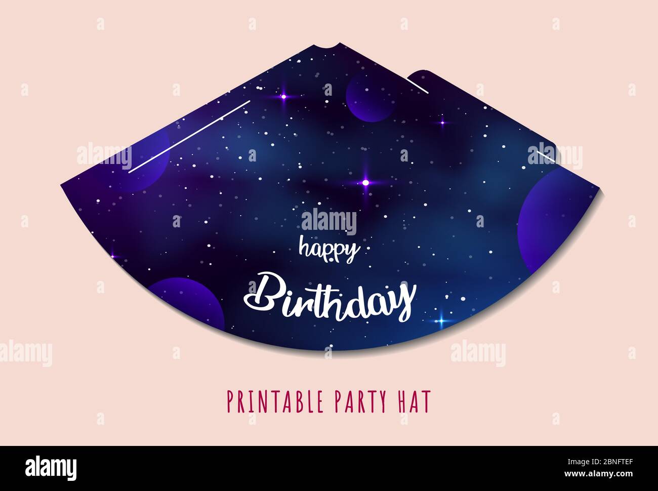 Party hats printable. Space explorer. Print and cut. Happy birthday elements. Vector set of cones template to head for holiday. Stock Vector