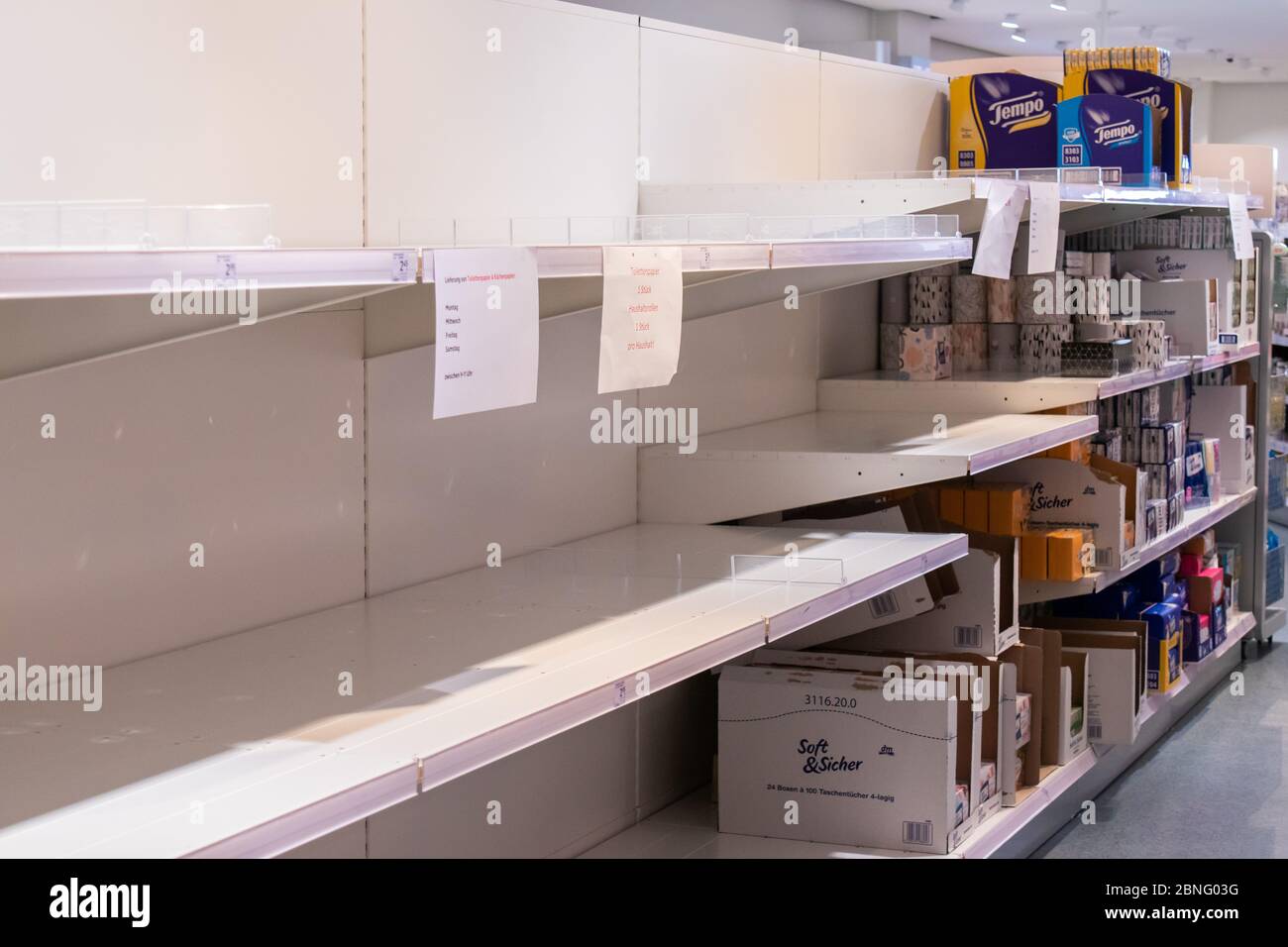 Empty shelves in a German grocery store during Covid19 in Frankfurt
