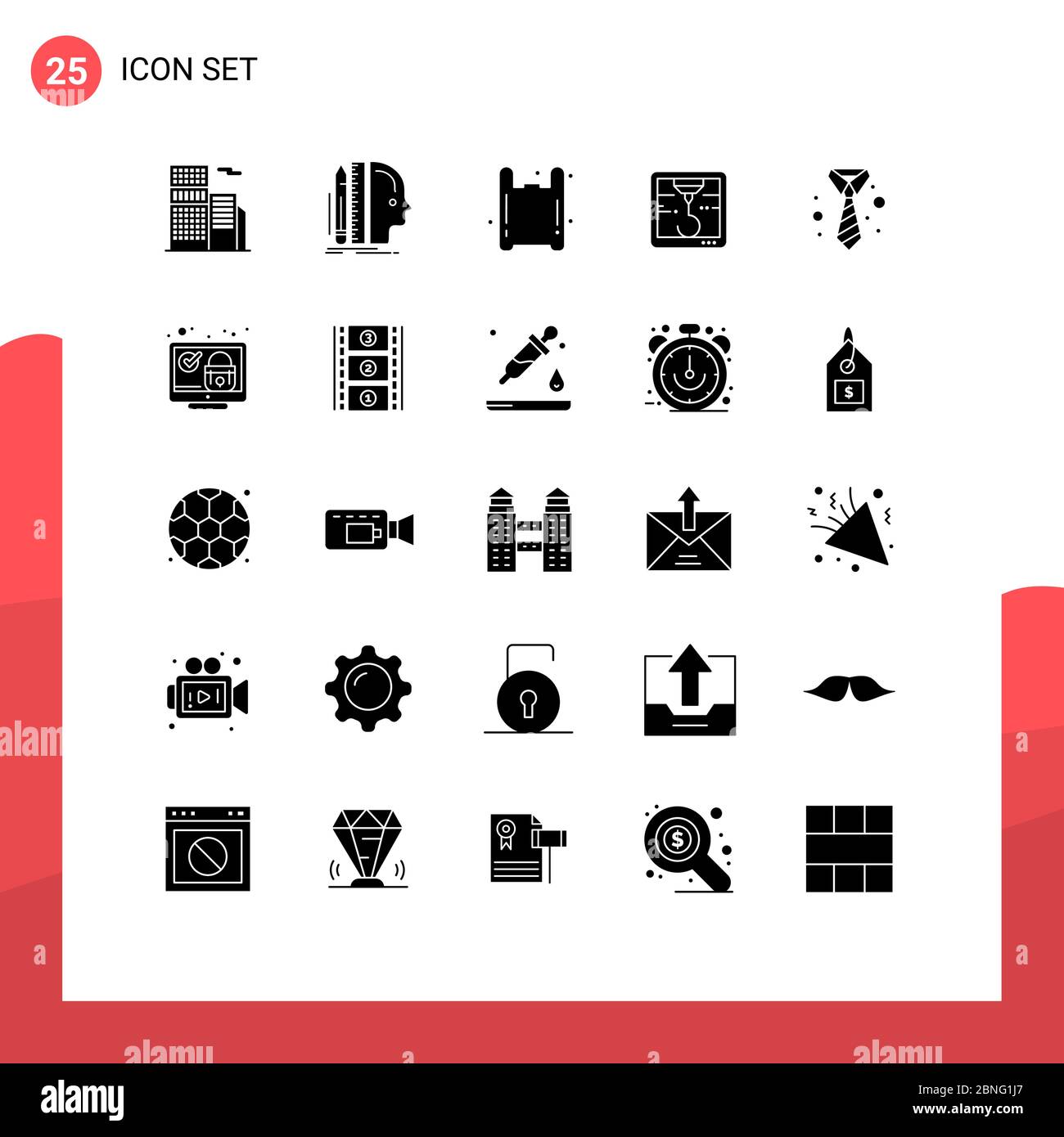 Modern Set of 25 Solid Glyphs Pictograph of tie, business, thinking, hock, pollution Editable Vector Design Elements Stock Vector