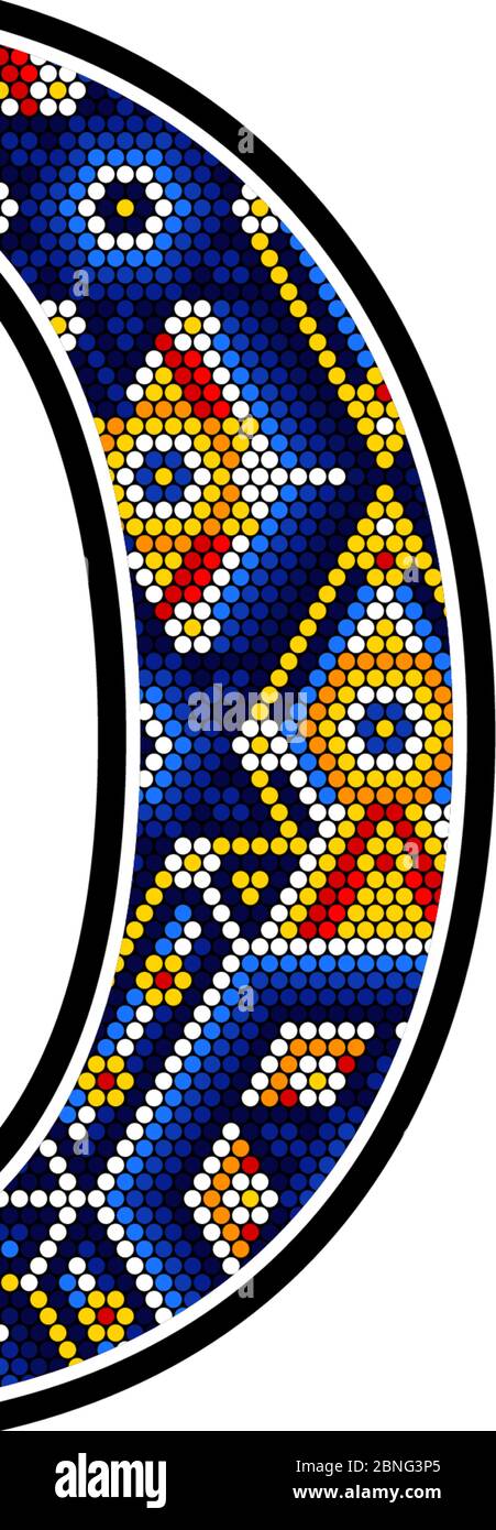 initial capital letter D with colorful dots. Abstract design inspired in mexican huichol craft art style. Isolated on white background Stock Vector