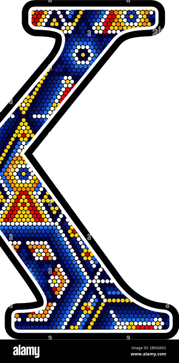 initial capital letter X with colorful dots. Abstract design inspired in mexican huichol craft art style. Isolated on white background Stock Vector