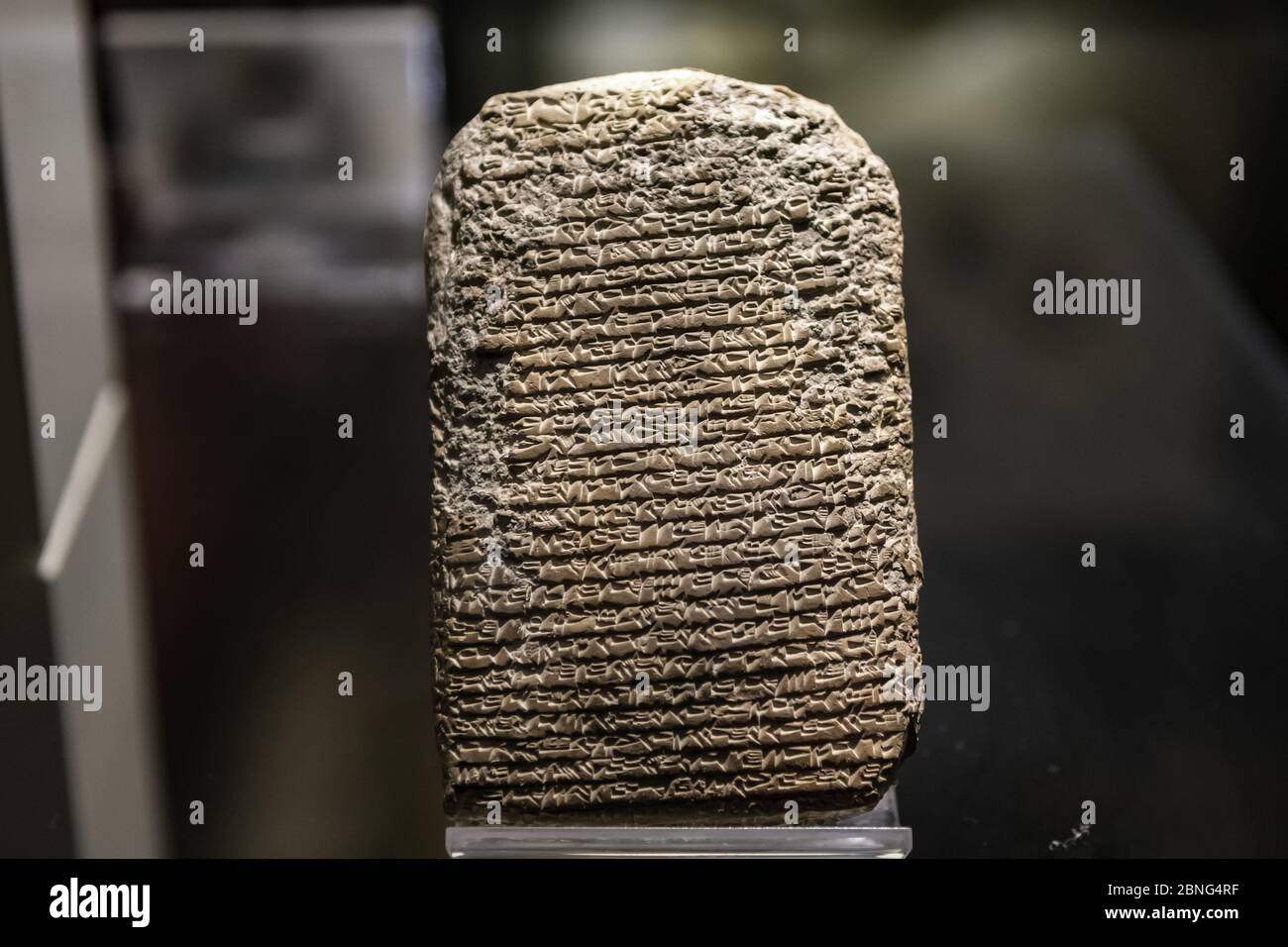 Closeup of a Hittite stone tablet with carved ancient alphabet -findings from Anatolia, Corum Turkey Stock Photo