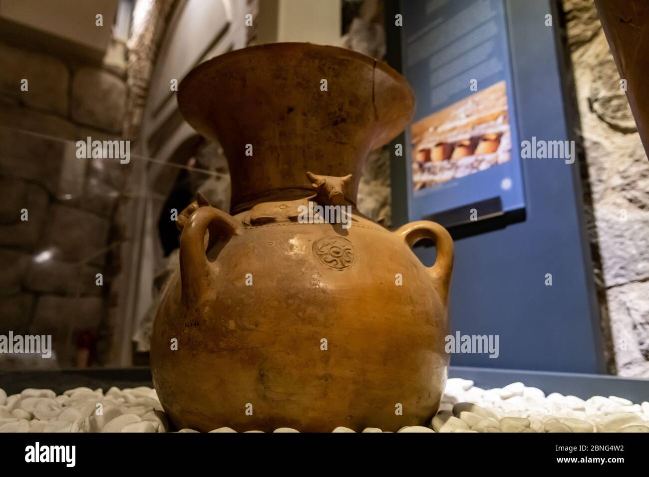 Closeup shot of terracotta Hittite pot in the museum Stock Photo
