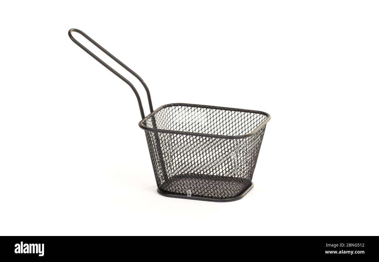 Small wire frying basket isolated on white background Stock Photo Alamy