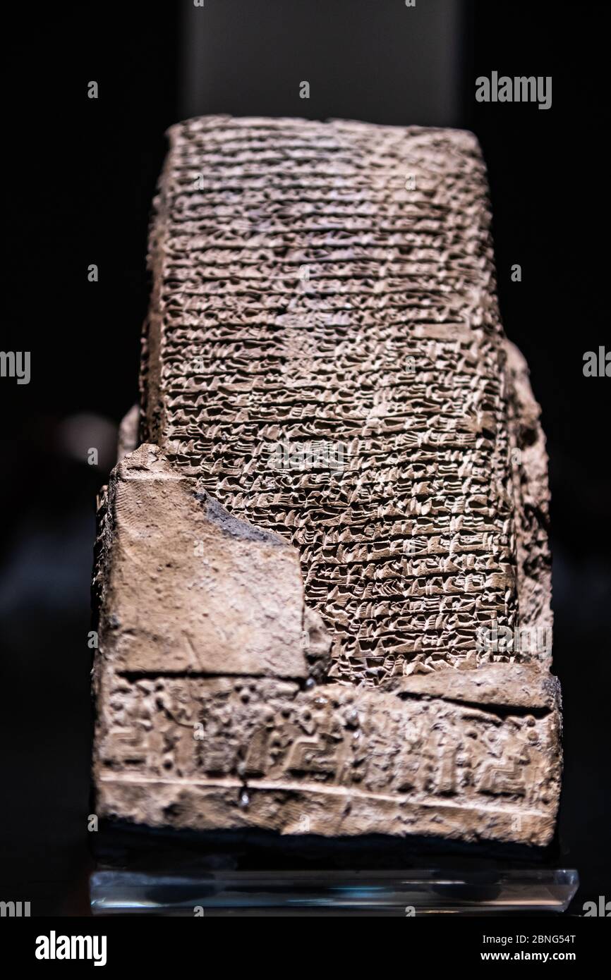 Closeup of a Hittite stone tablet with carved ancient alphabet -findings from Anatolia, Corum Turkey Stock Photo