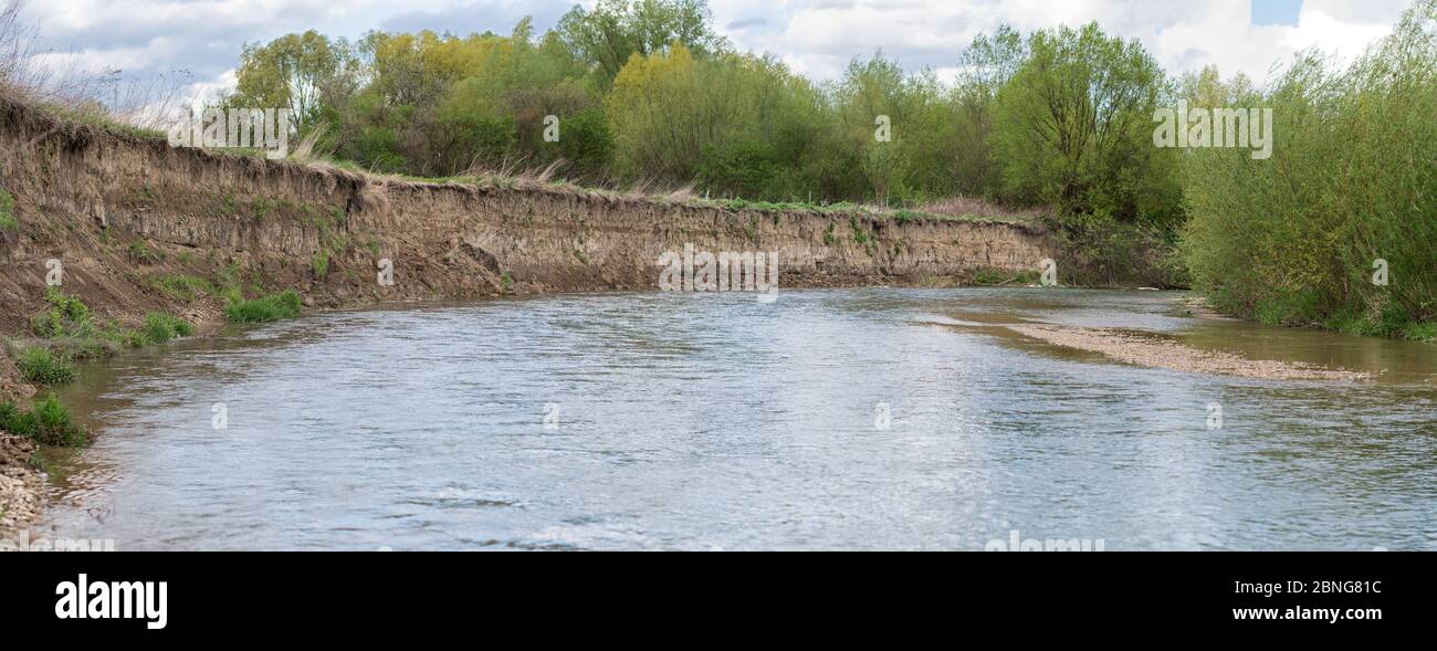 The river barren and the water gradually decreasing. Dniester. Ukraine Stock Photo