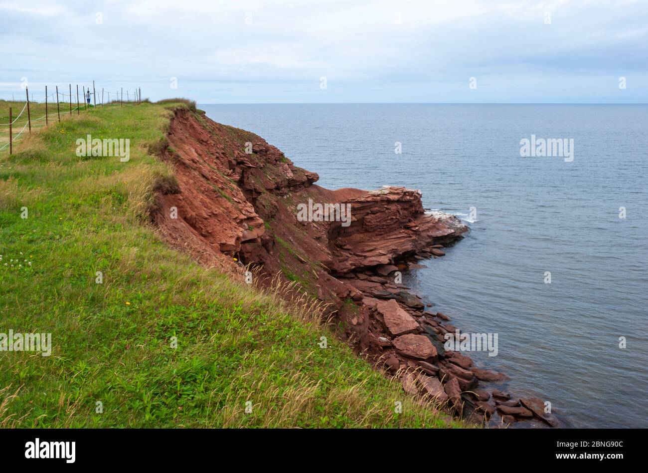 Sandstone cliffs along the Gulf of Saint Lawrence, Atlantic Ocean. Coastal erosion, Prince Edward Island north shore. PEI National Park, Canada Stock Photo