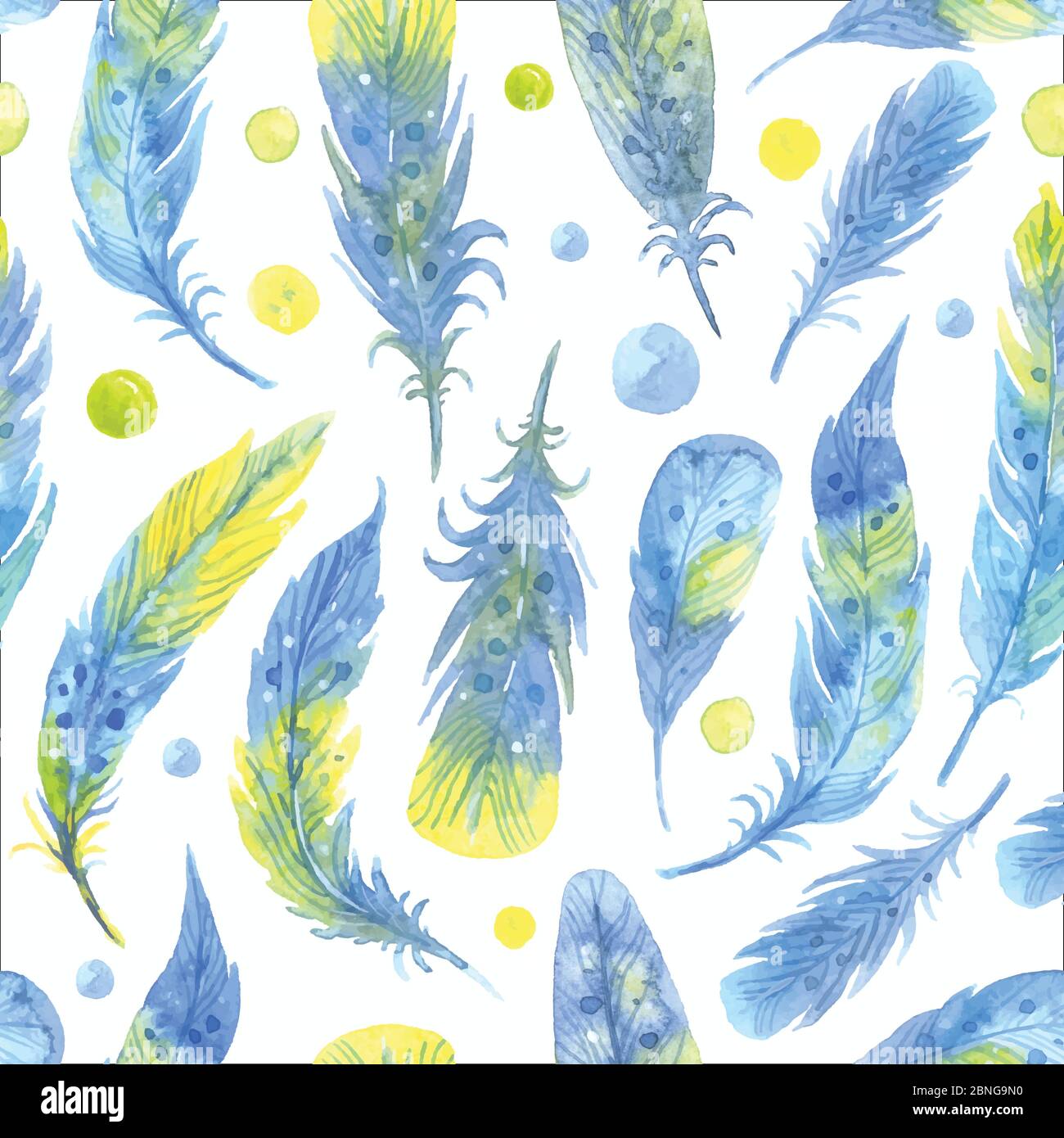 Watercolor seamless pattern with feathers. Vector illustration Stock Vector