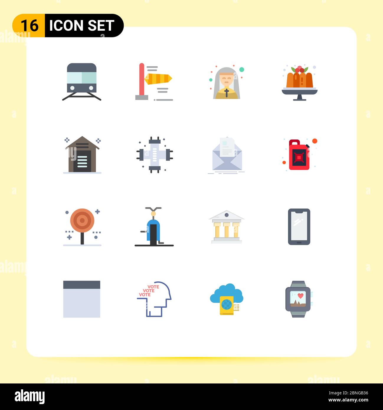 Universal Icon Symbols Group of 16 Modern Flat Colors of e commerce, food, church, dessert, profession Editable Pack of Creative Vector Design Element Stock Vector