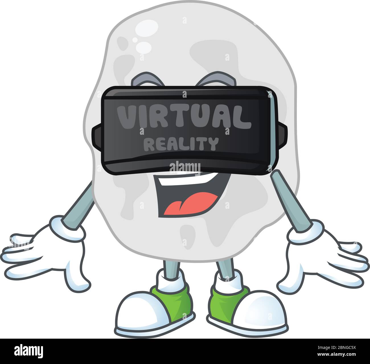 Caricature picture of planctomycetes playing a game using Virtual reality headset Stock Vector