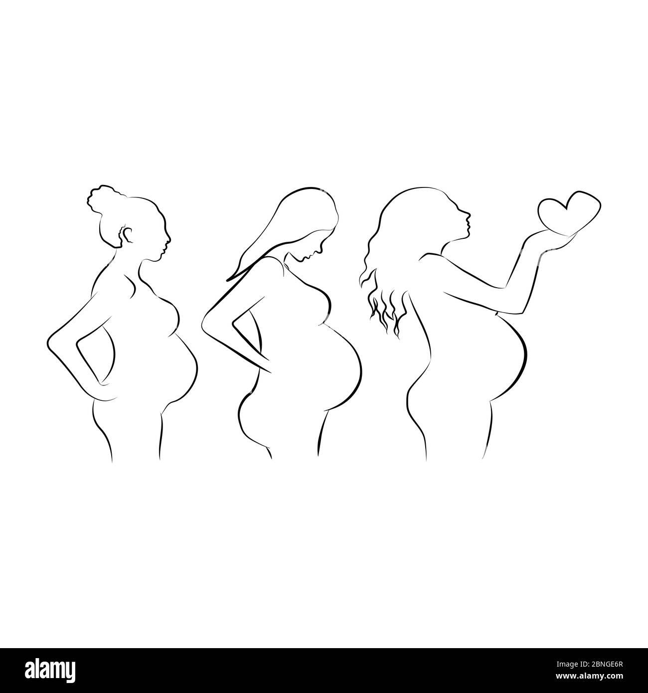 Three silhouettes of pregnant girls. Stages of pregnancy Stock Vector ...