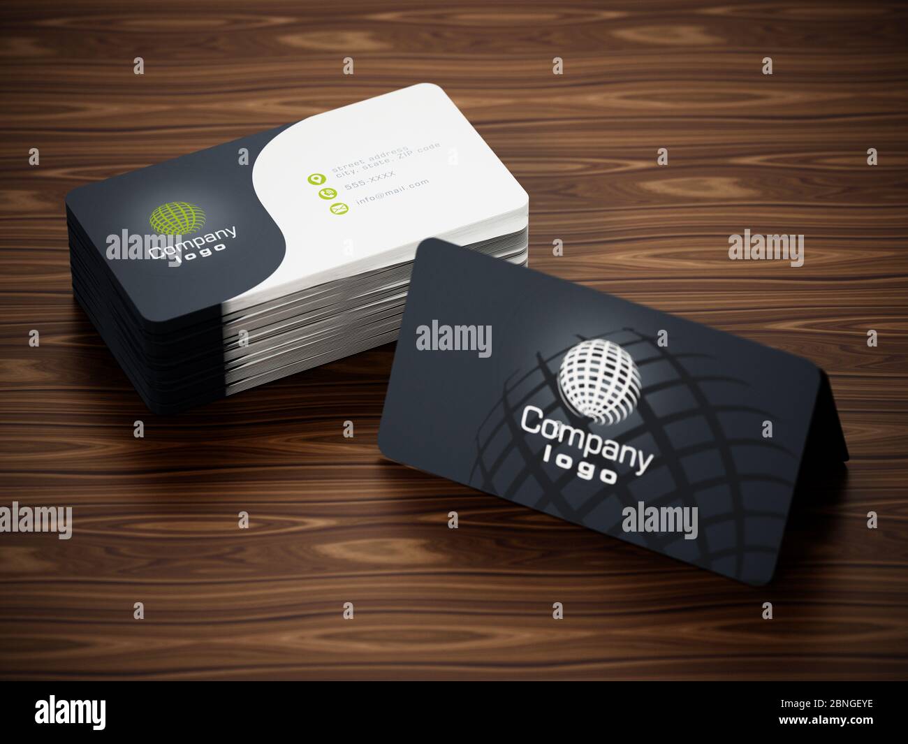 Business card back and front with generic info. 3D illustration. Stock Photo