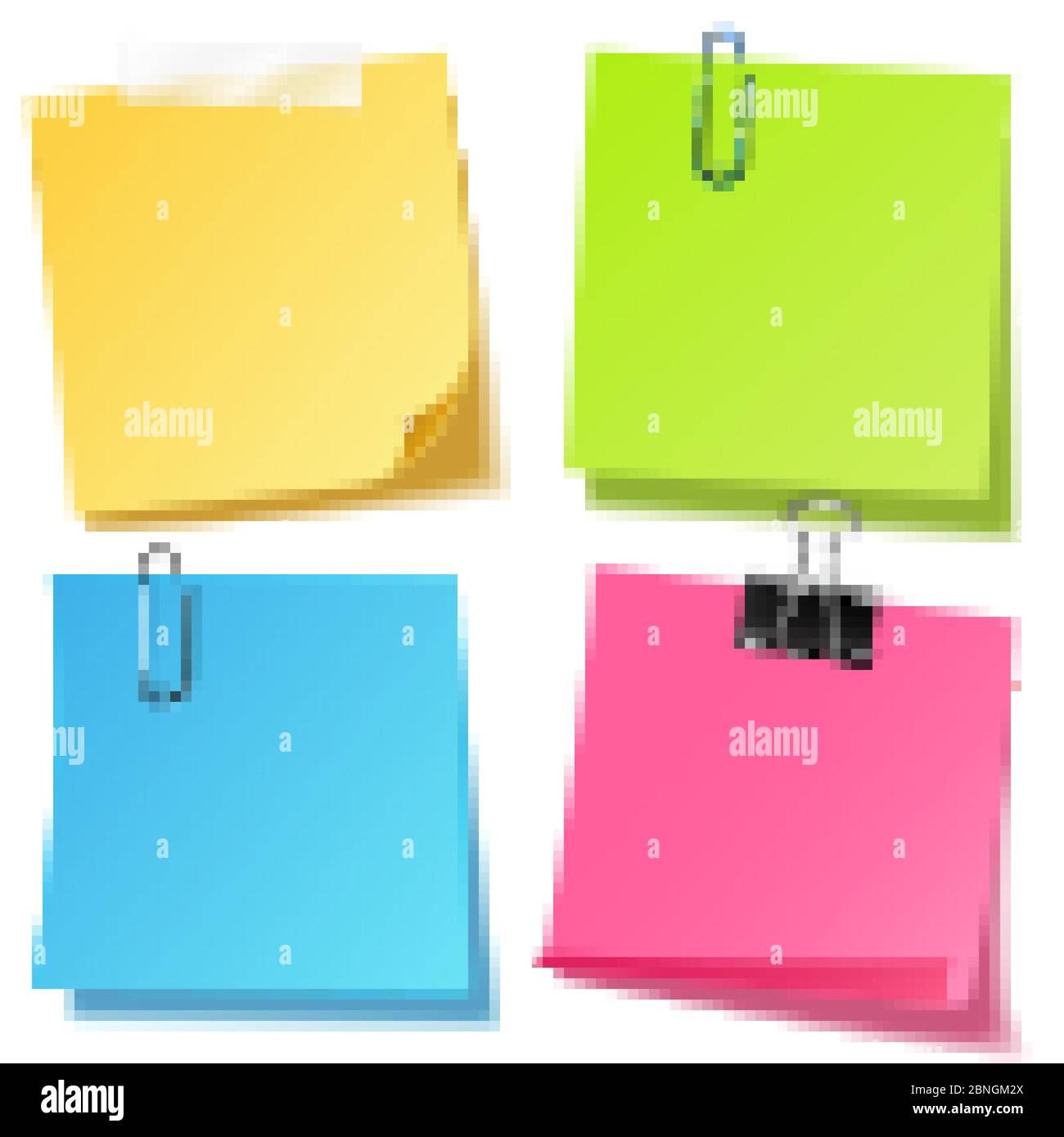Realistic colorful blank sticky notes with clip binder. Colored sheets ...