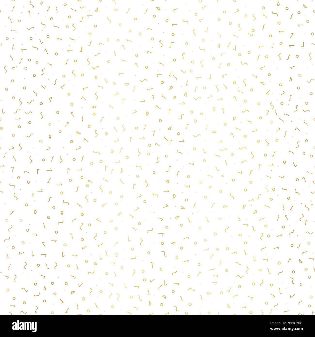 Gold foil Memphis style doodle vector pattern with different hand drawn ...